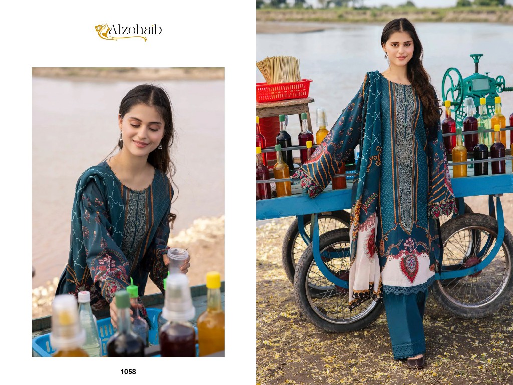 alzohaib M basics vol 4 1058-59 pakistani embroidery cotton print 3pcs dress