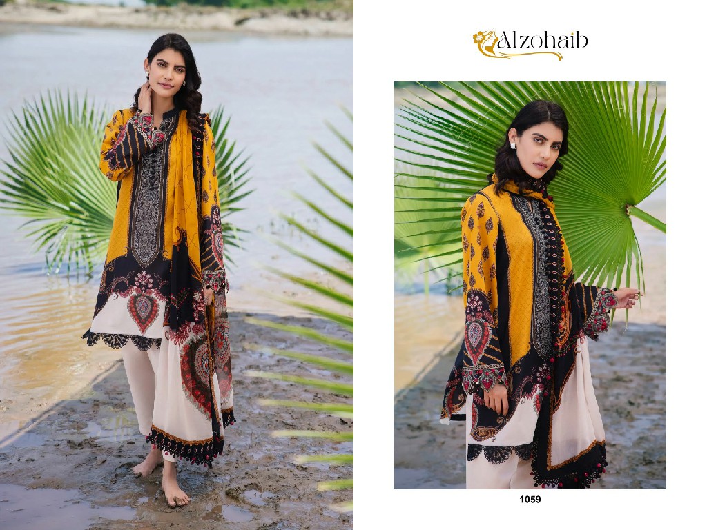 alzohaib M basics vol 4 1058-59 pakistani embroidery cotton print 3pcs dress