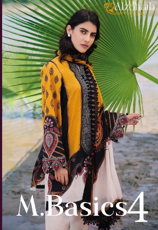 alzohaib M basics vol 4 1058-59 pakistani embroidery cotton print 3pcs dress