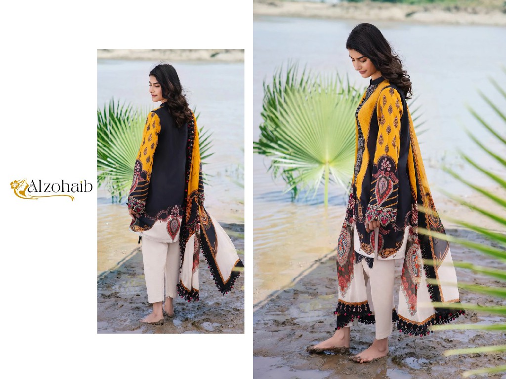 alzohaib M basics vol 4 1058-59 pakistani embroidery cotton print 3pcs dress