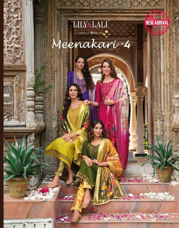 Lily And Lali Meenakari Vol-4 Wholesale Handwork And Embroidery Work Top With Pant And Dupatta