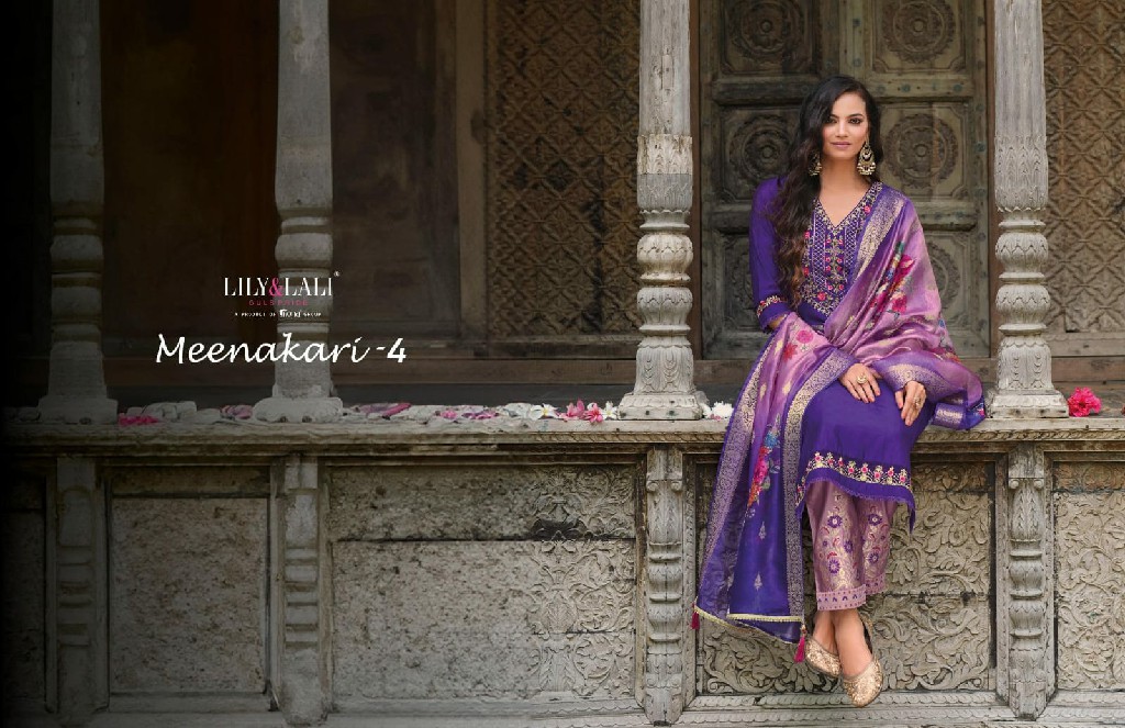 Lily And Lali Meenakari Vol-4 Wholesale Handwork And Embroidery Work Top With Pant And Dupatta