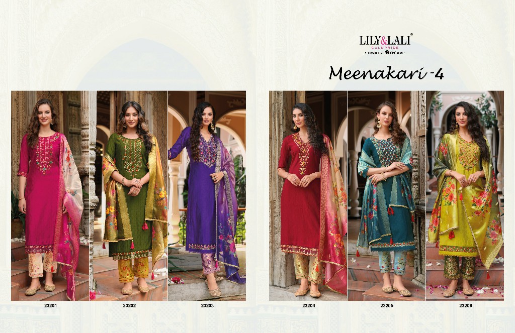 Lily And Lali Meenakari Vol-4 Wholesale Handwork And Embroidery Work Top With Pant And Dupatta