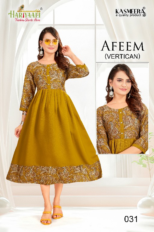 Hariyaali Afeem Vertican Wholesale Plain Flair Concept Kurtis Combo