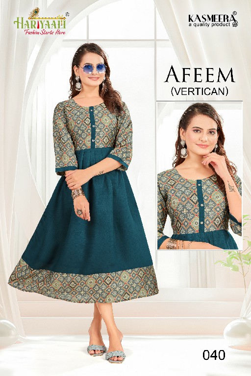 Hariyaali Afeem Vertican Wholesale Plain Flair Concept Kurtis Combo