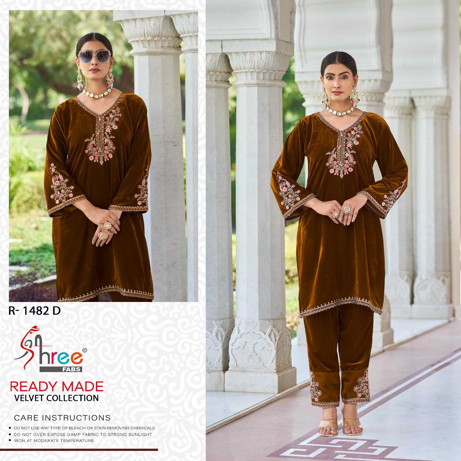 shree fabs R-1482 velvet designer winter wear readymade kurti with pant