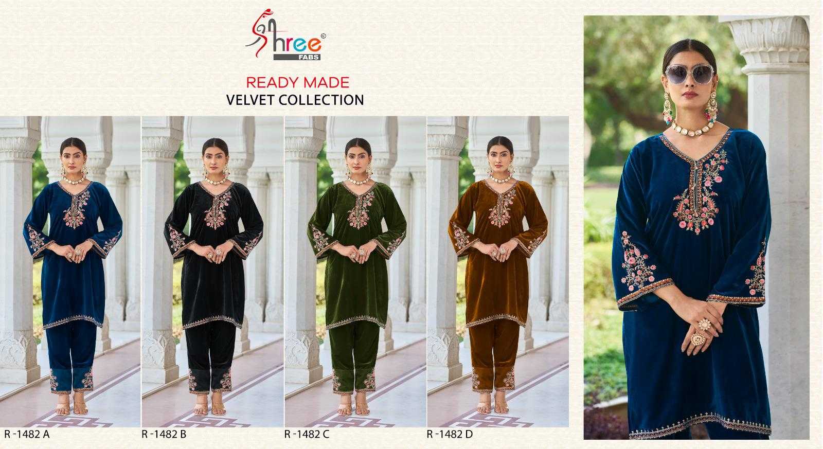 shree fabs R-1482 velvet designer winter wear readymade kurti with pant