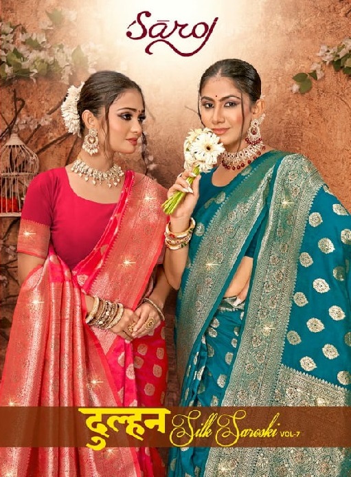 Saroj Dulhan Silk Saroski Vol-7 Wholesale Silk With Heavy Saroski Work Sarees