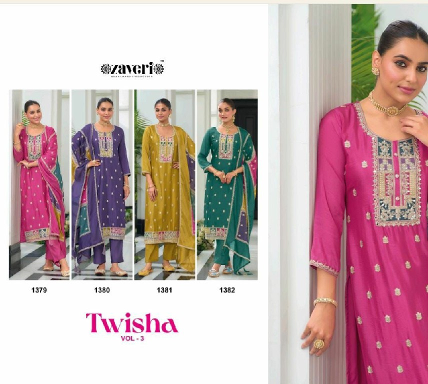 Zaveri Twisha Vol-3 Wholesale Heavy Chinon With Embroidery Work Readymade Suits