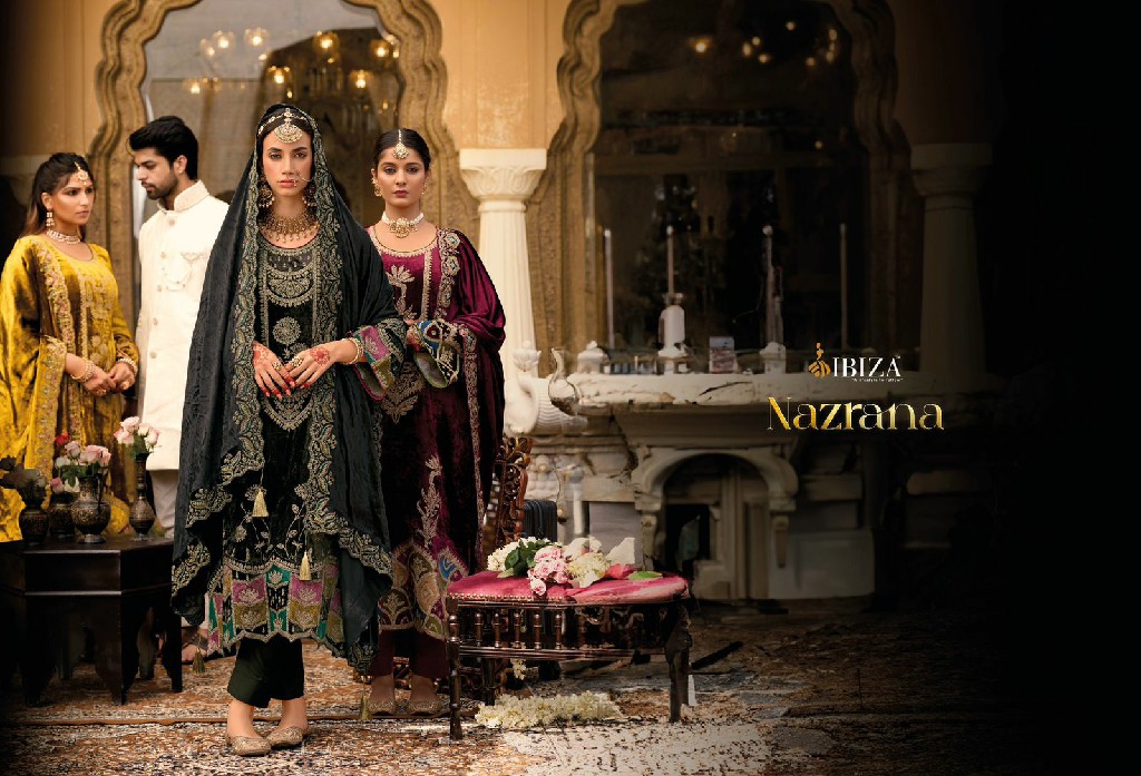 ibiza nazrana viscose velvet winter special pakistani suit supplier