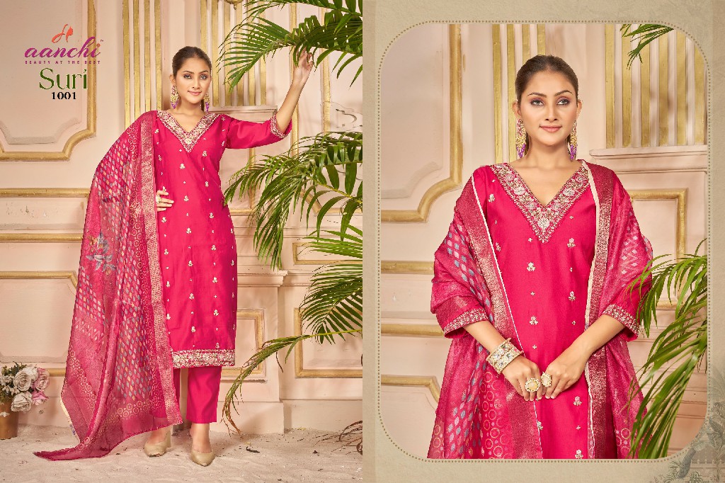 Aanchi Suri Wholesale Roman Silk V Neck Top With Bottom And Dupatta