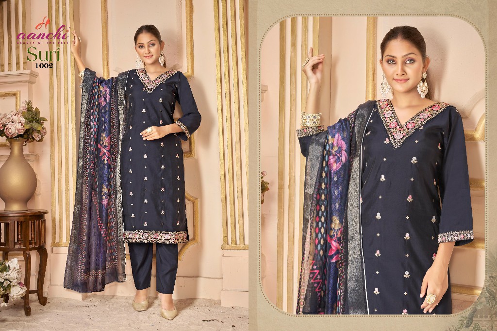 Aanchi Suri Wholesale Roman Silk V Neck Top With Bottom And Dupatta