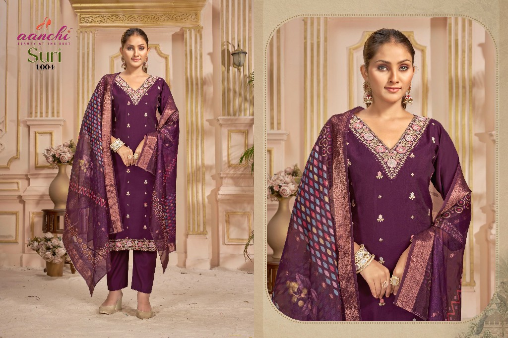 Aanchi Suri Wholesale Roman Silk V Neck Top With Bottom And Dupatta