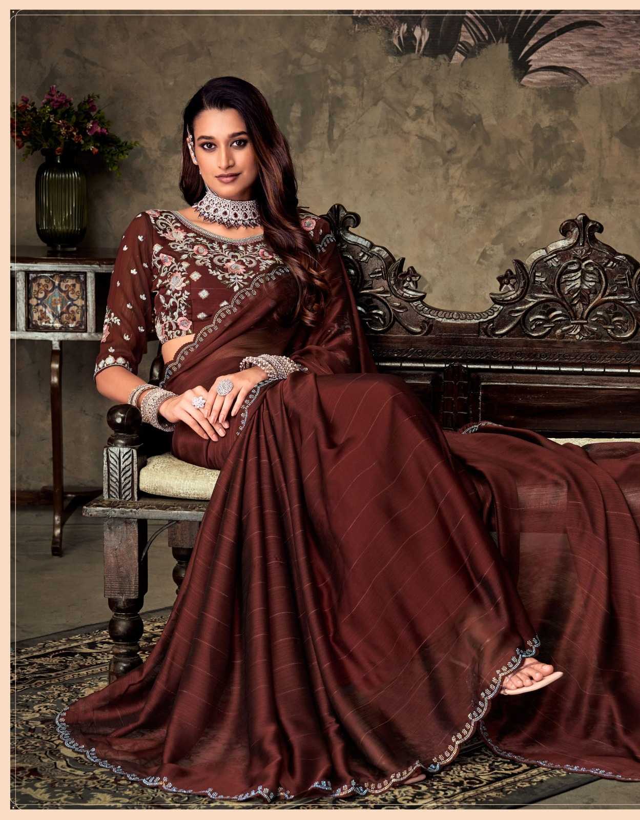 gucci by sanskar tex prints chiffon attractive look saree with stitch blouse