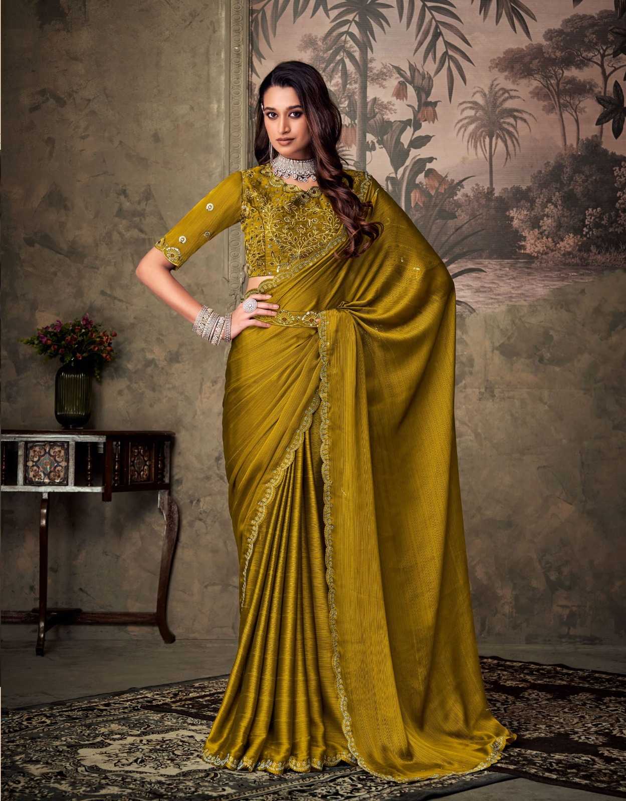 gucci by sanskar tex prints chiffon attractive look saree with stitch blouse