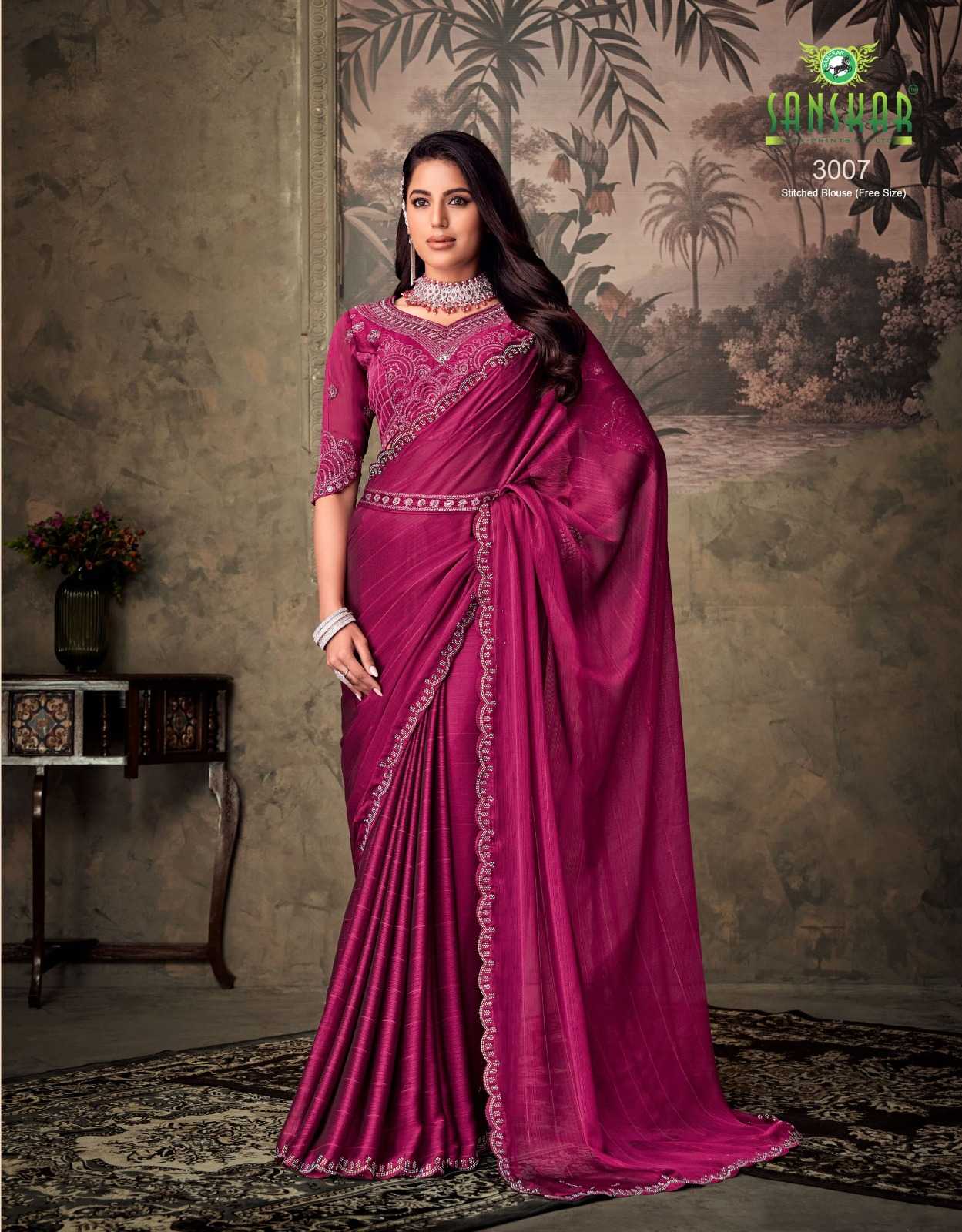 gucci by sanskar tex prints chiffon attractive look saree with stitch blouse