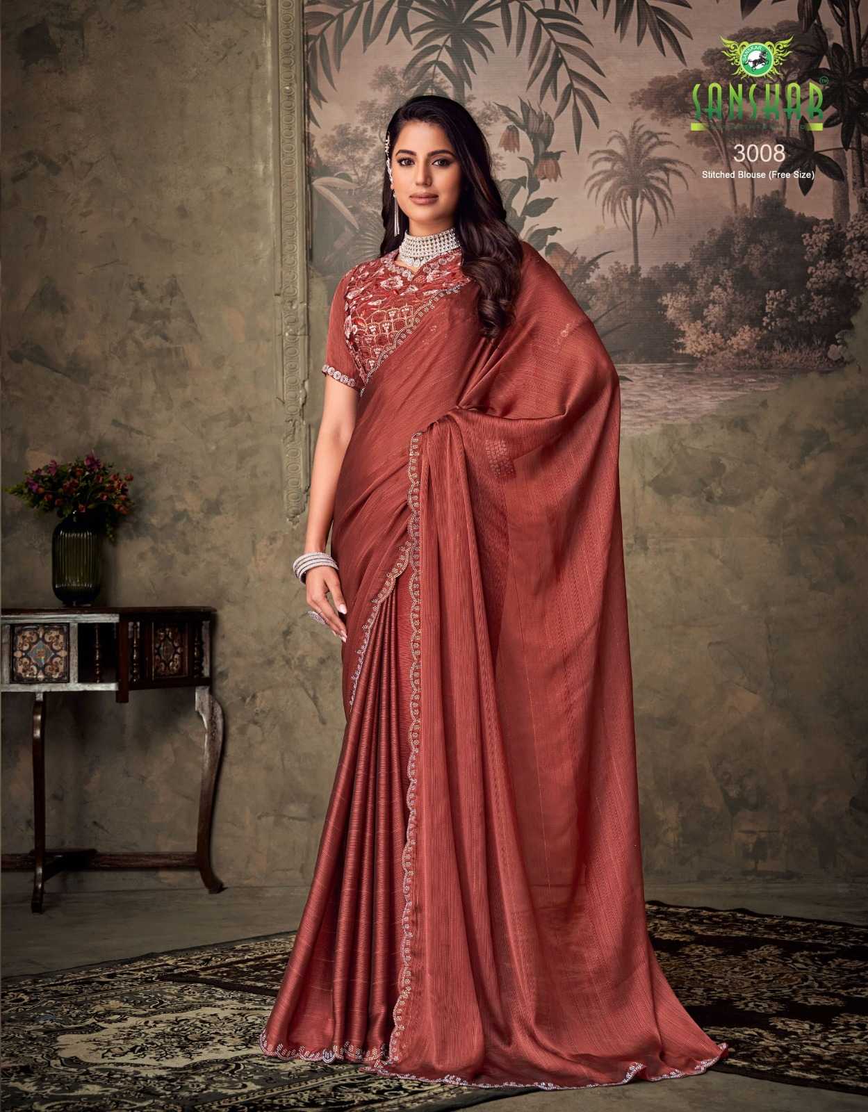 gucci by sanskar tex prints chiffon attractive look saree with stitch blouse