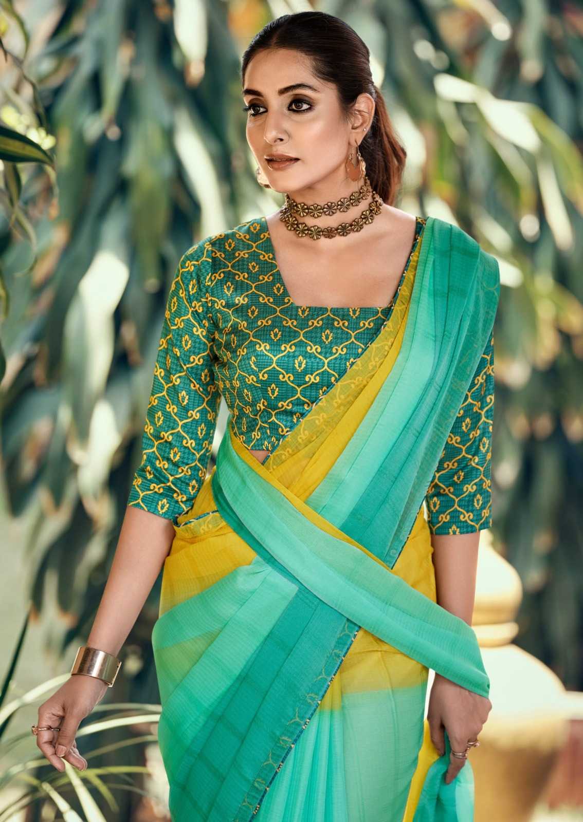 sanskar tex prints firki chiffon weaving pattern trendy design saree exports