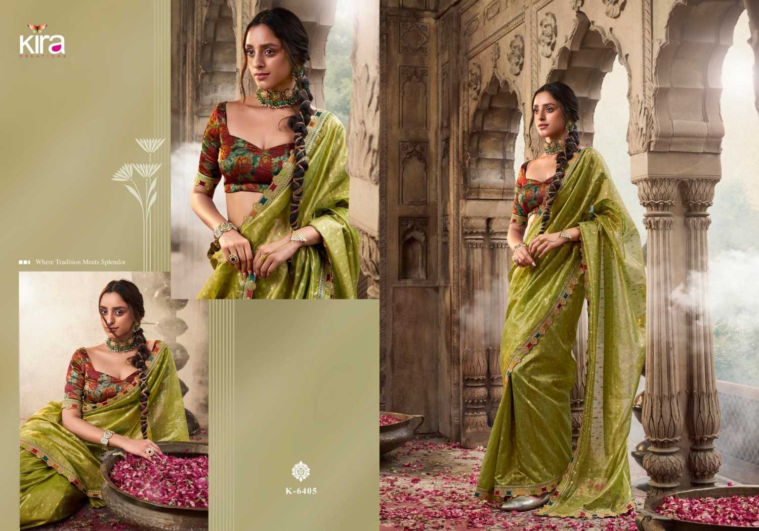 kavyasachi by kira creation zari tissue 6401-6406 fashionable saree exports