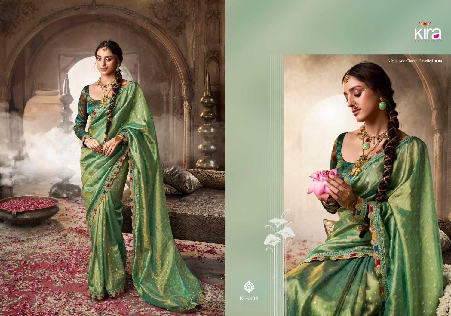 kavyasachi by kira creation zari tissue 6401-6406 fashionable saree exports