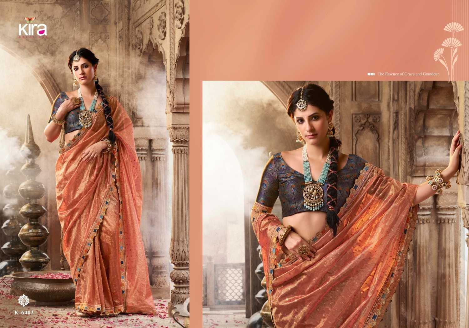 kavyasachi by kira creation zari tissue 6401-6406 fashionable saree exports