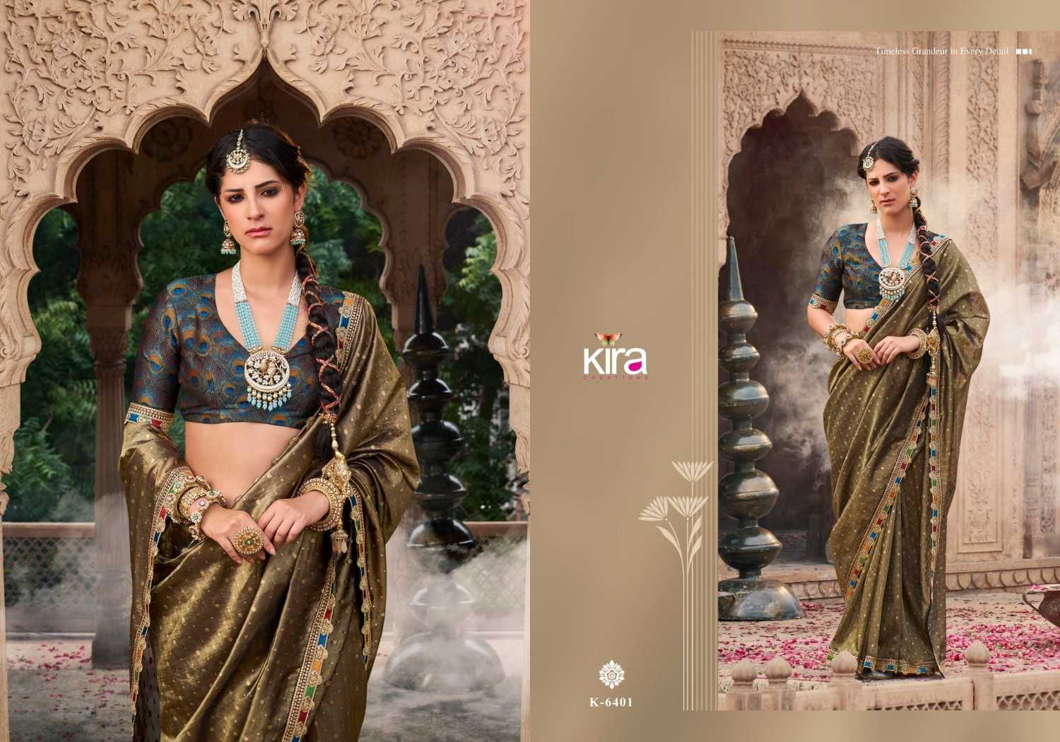 kavyasachi by kira creation zari tissue 6401-6406 fashionable saree exports