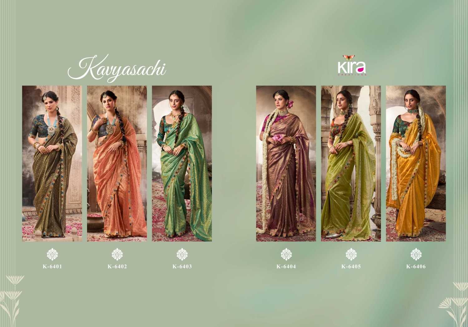 kavyasachi by kira creation zari tissue 6401-6406 fashionable saree exports