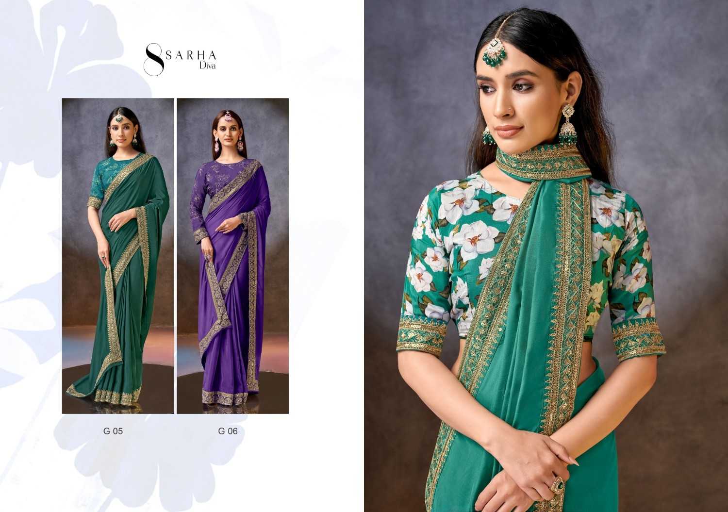 sarha By Aura diva gulaab viscose muslin function wear Ethnic Sarees