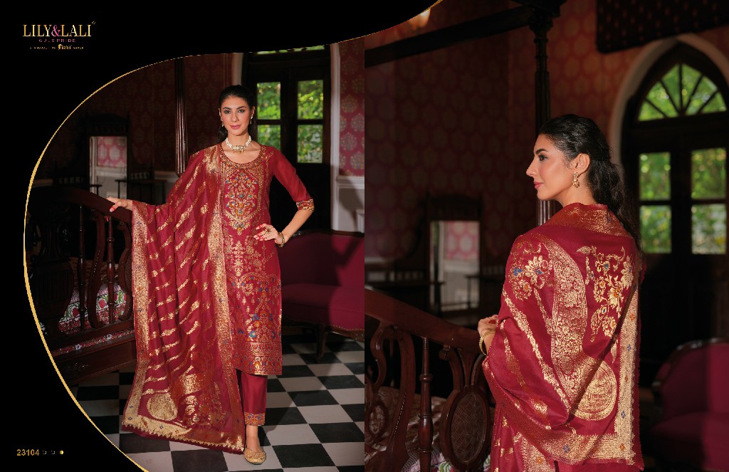 banarasi vol 1 by lily And lali banarasi jacquard silk full stitch festive 3pcs dress