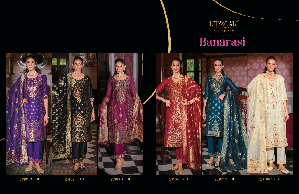 banarasi vol 1 by lily And lali banarasi jacquard silk full stitch festive 3pcs dress