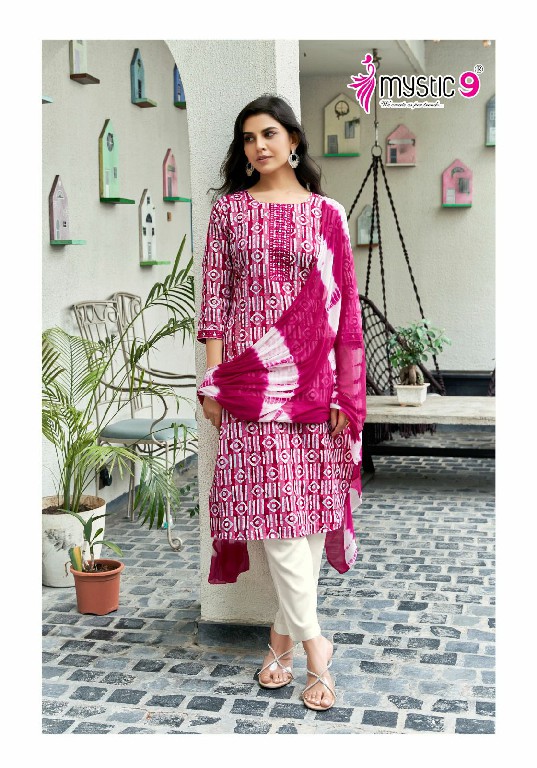 Mystic 9 NIsha Vol-1 Wholesale Rayon Straight Cut Kurti With Pant And Dupatta