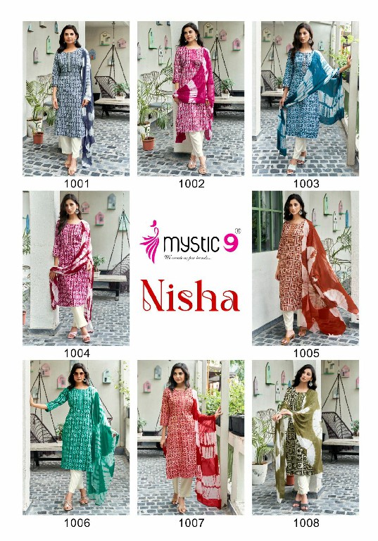 Mystic 9 NIsha Vol-1 Wholesale Rayon Straight Cut Kurti With Pant And Dupatta