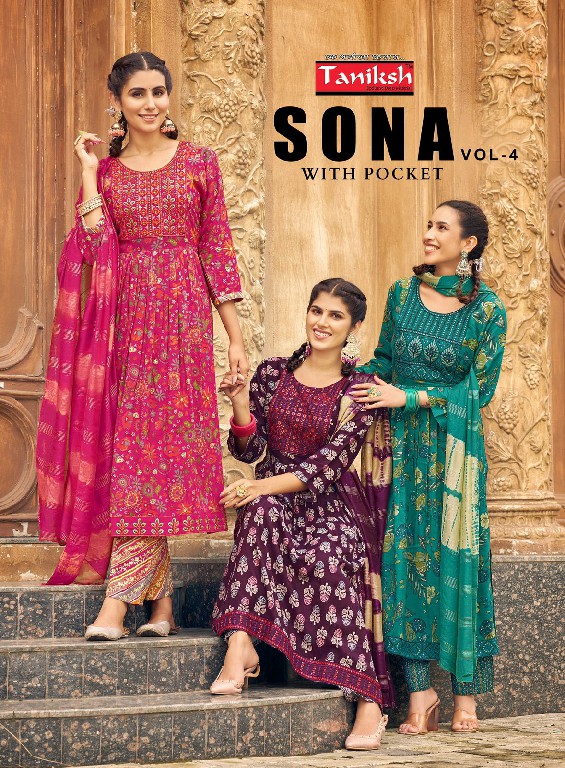 Taniksh Sona Vol-4 Wholesale Capsule Print Kurtis With Pant And Dupatta