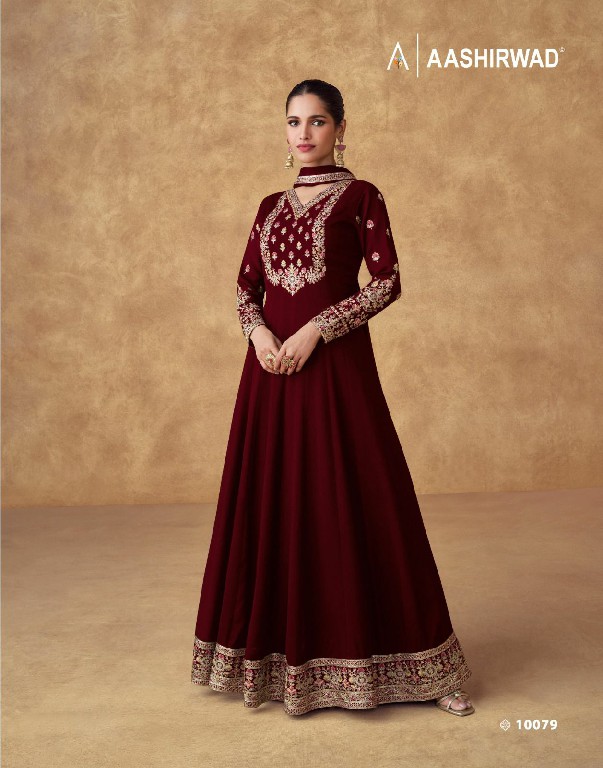 Aashirwad Swara Wholesale Premium Chinon Silk Gown With Dupatta