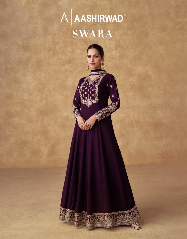 Aashirwad Swara Wholesale Premium Chinon Silk Gown With Dupatta
