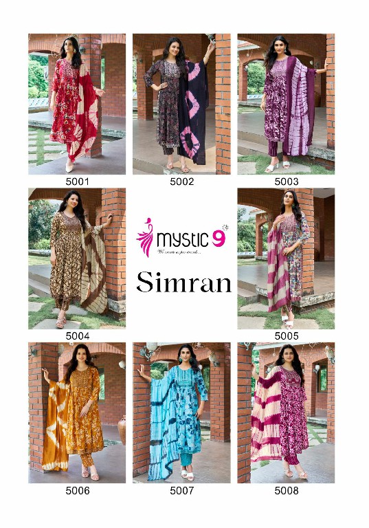 MYSTIC 9 PRESENTS SIMRAN VOL 5 FULL STITCH NYRA CUT STYLE EMBROIDERY WORK BIG SIZE SALWAR KAMEEZ