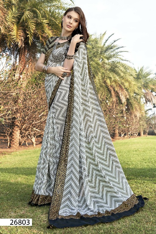 Vallabhi Harnaaz Wholesale Georgette Print Zigzag Line Print Sarees