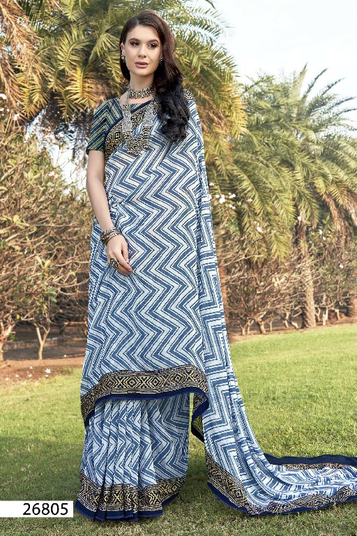 Vallabhi Harnaaz Wholesale Georgette Print Zigzag Line Print Sarees