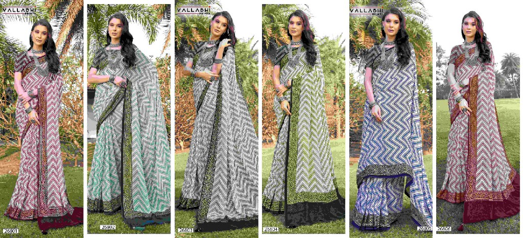 Vallabhi Harnaaz Wholesale Georgette Print Zigzag Line Print Sarees