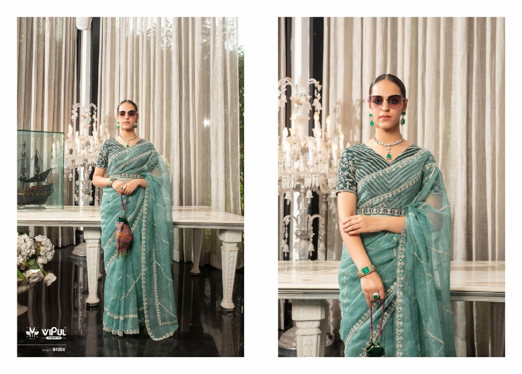 Vipul Lehar Wholesale Organza Fabrics Party Wear Sarees