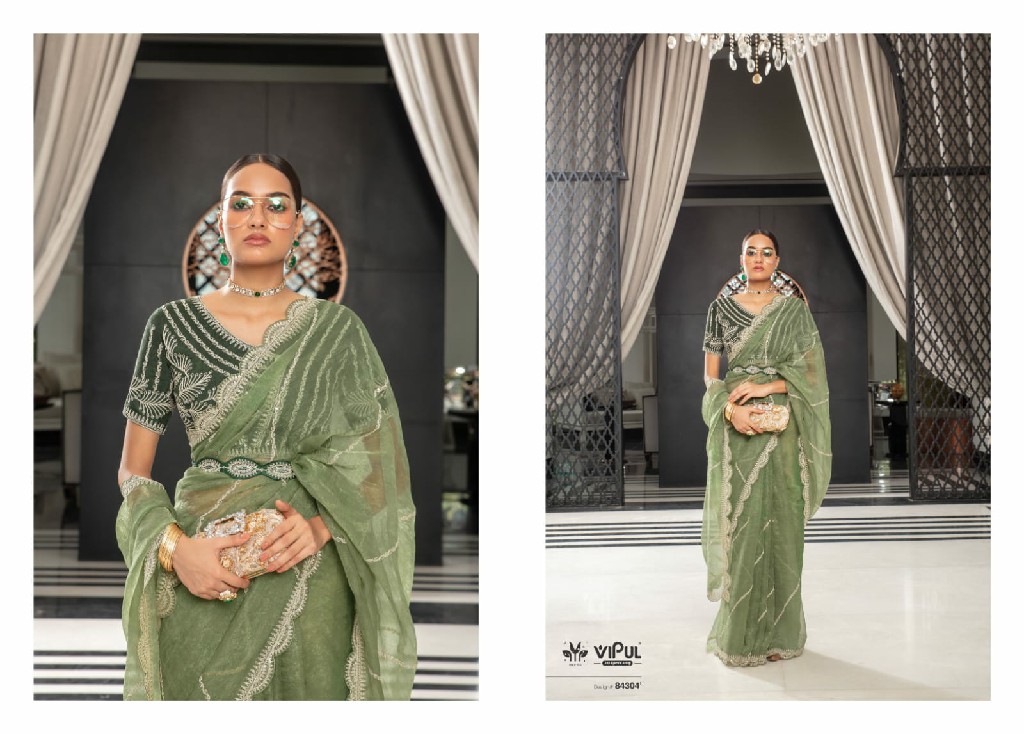 Vipul Lehar Wholesale Organza Fabrics Party Wear Sarees