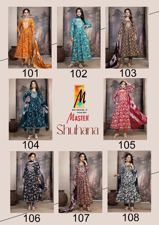 master shuhana rayon print readymade casual flair salwar suit