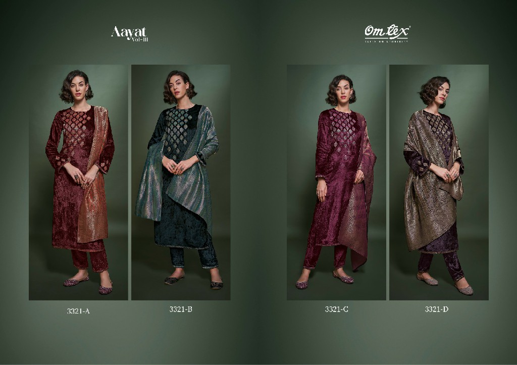 Omtex Aayat Vol-3 Wholesale Pure Viscose Velvet With Hand Work Winter Suits