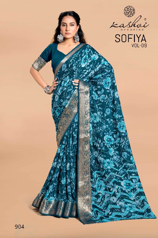 Kashvi Sofiya Vol-9 Wholesale Dull Moss Zari Border Sarees