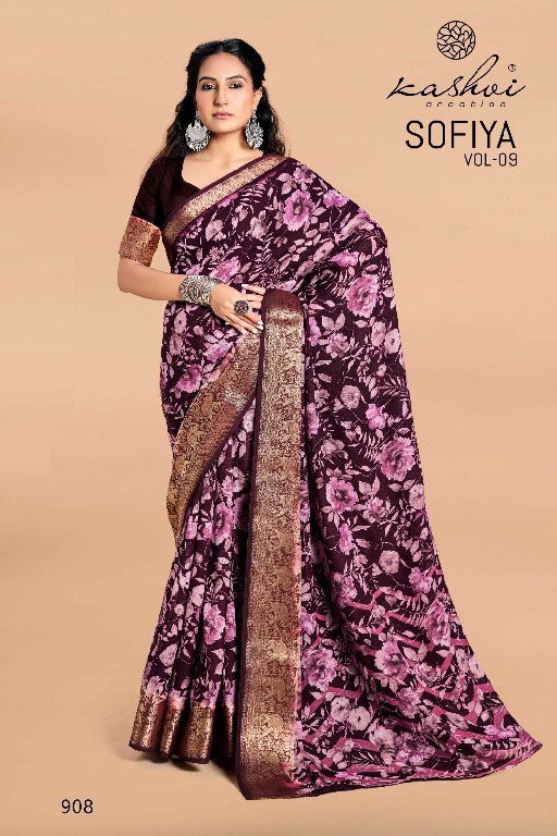 Kashvi Sofiya Vol-9 Wholesale Dull Moss Zari Border Sarees