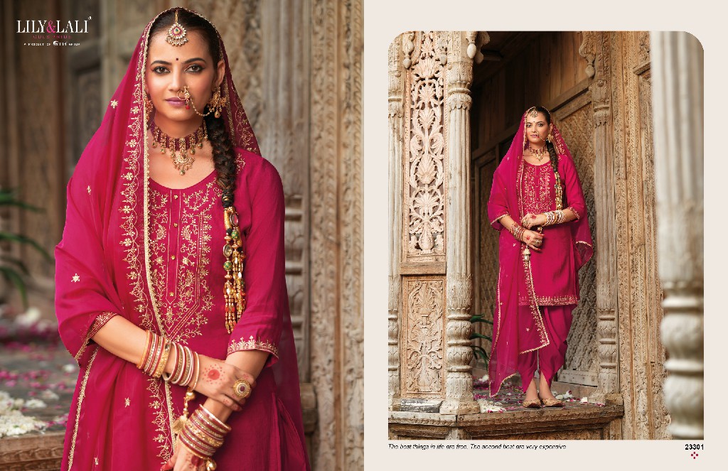 Lily And Lali Real Tulip Wholesale VIscose On Embroidery Top With Bottom And Dupatta