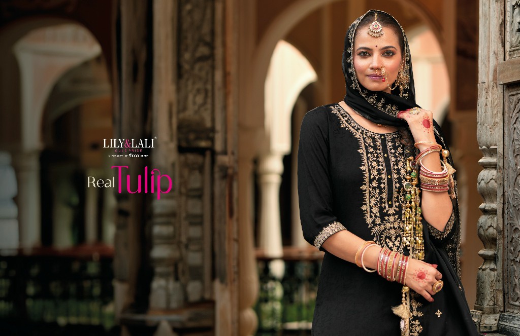 Lily And Lali Real Tulip Wholesale VIscose On Embroidery Top With Bottom And Dupatta