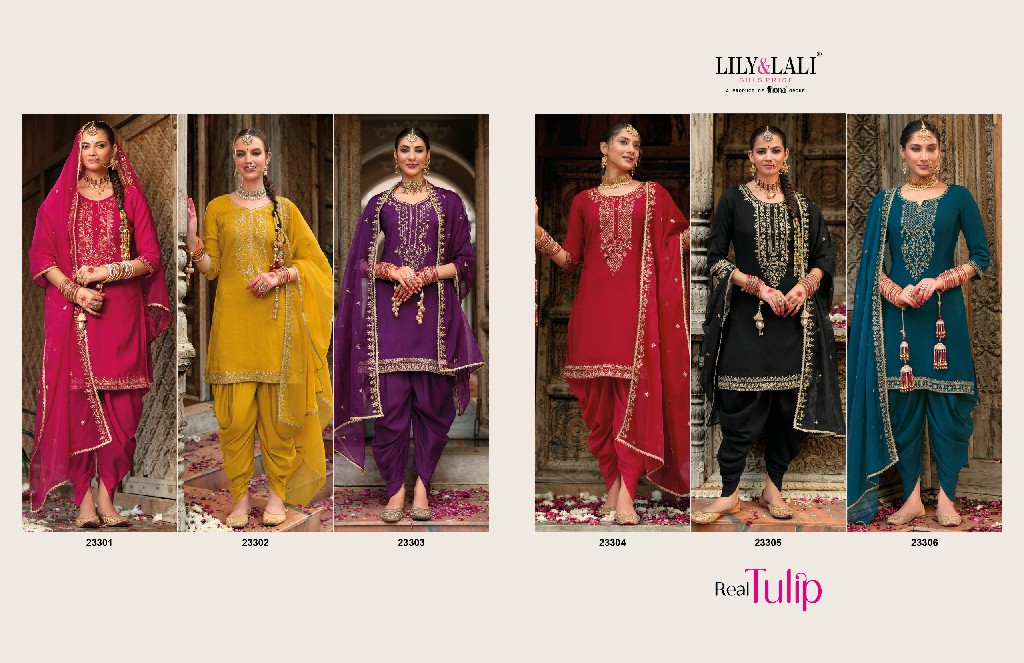 Lily And Lali Real Tulip Wholesale VIscose On Embroidery Top With Bottom And Dupatta