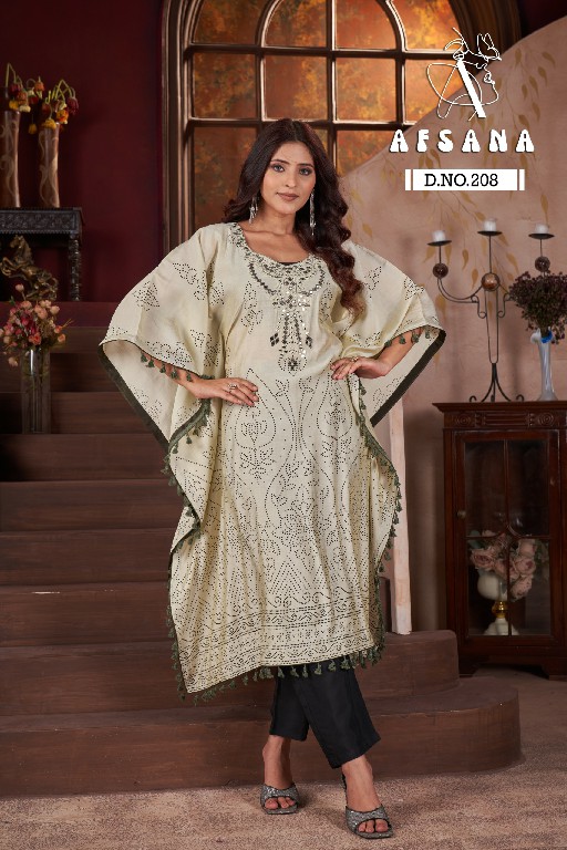 Afsana D.no 208 Wholesale Kaftan Kurti With Pant Combo