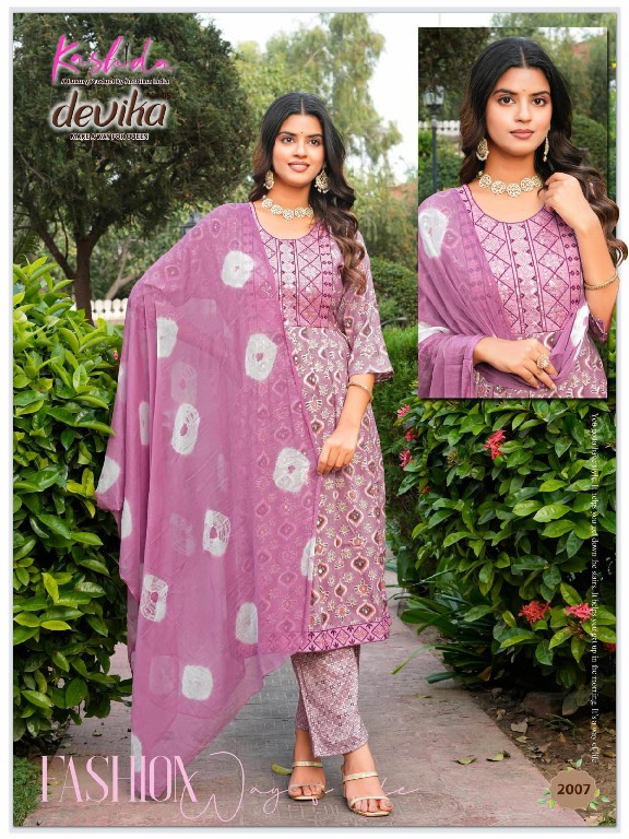 Kashida Devika Vol-5 Wholesale Nayra Kurti Pant And Shiburi Dupatta